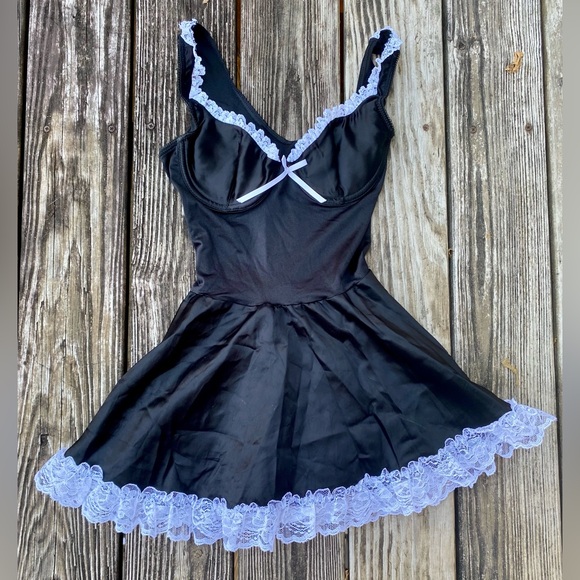 Frederick's of Hollywood Black & White Lace Bustier Mini Dress Lingerie Slip - Picture 1 of 13